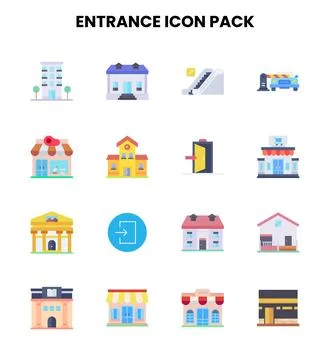 Entrance Flat Set Icons Pack Stock Illustration
