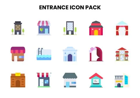 Entrance Flat Vector Icons Pack Stock Illustration