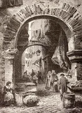 Entrance To The Ghetto In Rome In The 19Th Century. From El Mundo Ilustrado, Stock Photos
