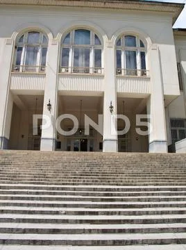 Entrance of historical building with steps and columns in tehran, iran Stock Photos