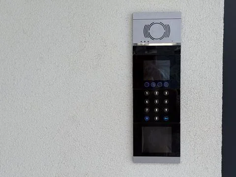 Entrance intercom with keypad. Security access, residential building contro.. 스톡 사진