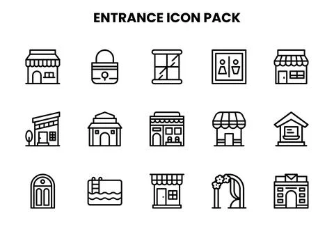 Entrance Line Bundle Icons Pack Stock Illustration