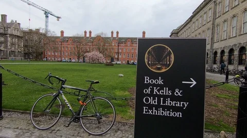 Entrance to the long room library at Trinity Colege where the Book of Kells i Stock Footage 108857722