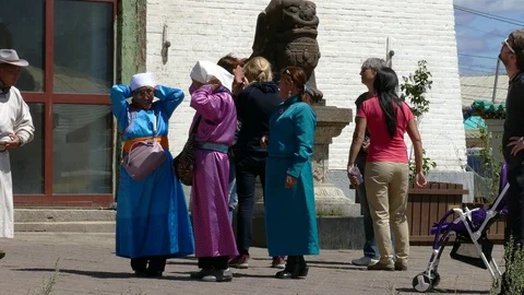Entrance to the main temple of the Mongolian monastery Gandan. Stock Footage 90841376
