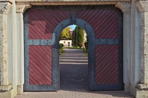Entrance into monastery complex in Kovilj, Serbia Stock Photos