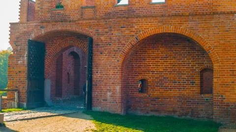 Entrance to the mosque - In Poland - 2019 - Red brick building Stock Photos