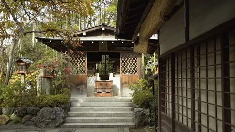 Entrance of an old Japanese shrine Stock Footage