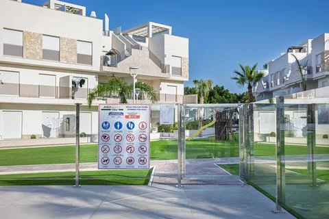 Entrance to pool zone with usage rules Stock Photos