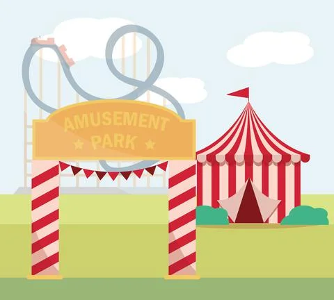 Entrance tent amusement park carnival flat design Stock Illustration