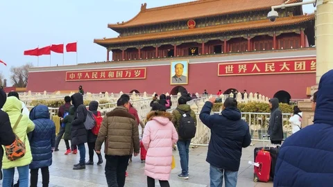 Entrance of Tiananman Square Pan Stock Footage