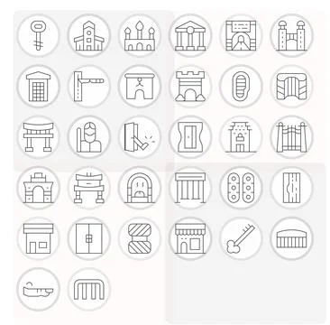 Entrance Vector Graphics Pack including 32 Thin Line High Resolution Detail.. Stock Illustration