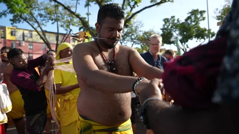 Entranced Devotee With Hooks Piercing His Back At Thaipusam Festival Stock Footage 234039725