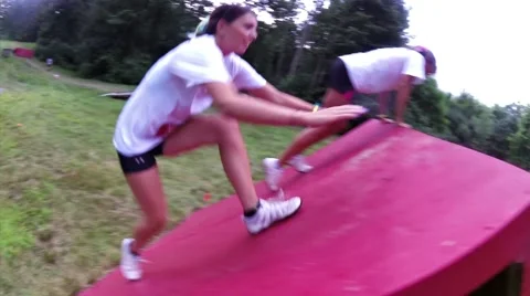 Entrant over obstacle and does a flip Video stock 52327094