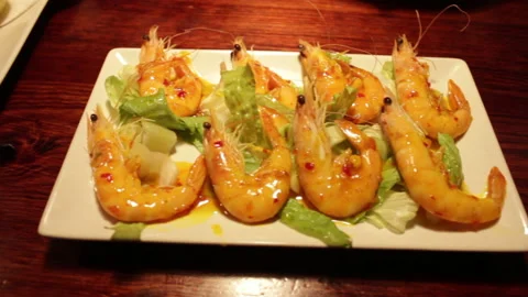Entrant of Prawns and Lettuce Stock Footage 146886849