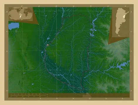 Entre Rios, Argentina. Colored elevation map with lakes and rivers Stock Illustration