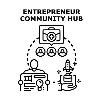 Entrepreneur community hub developing startup business ideas Stock Illustration
