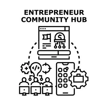 Entrepreneur community hub developing startup business ideas Stock Illustration
