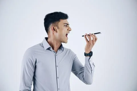 Entrepreneur shouting in microphone Stock Photos