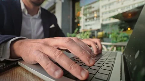 Entrepreneur type computer keyboard closeup. Businessman work laptop. 스톡 동영상 271223582