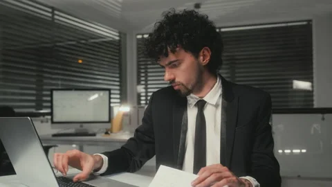 Entrepreneur Working on Difficult Task at Office Desk Stock Footage 248829393