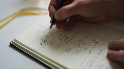 Entrepreneur Writing Productivity Book Notes Stock Footage 341670158