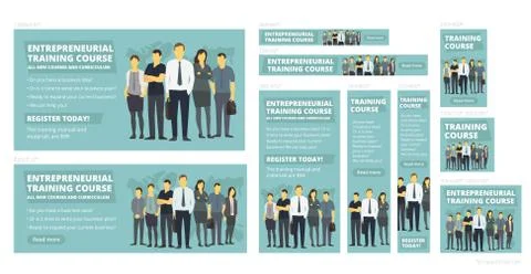 Entrepreneurial training course. Vector set of web banners. New education Stockillustratie