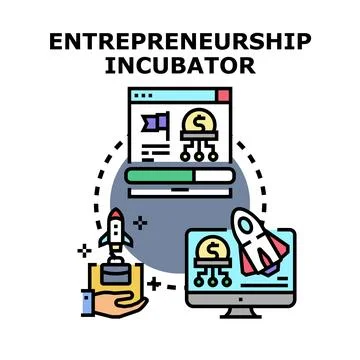 Entrepreneurship incubator developing startup project with online tools 스톡 일러스트