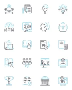 Entrepreneurship program linear icons set. Innovation, Startups, Leadership 스톡 일러스트