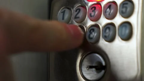 Entries denied on door with security numeric pad Stock Footage 157283989