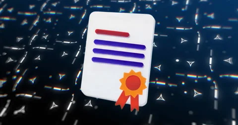On entry 3D certificate icon floating, oscillating, bobbing amid shapes to Stock Footage 316119658