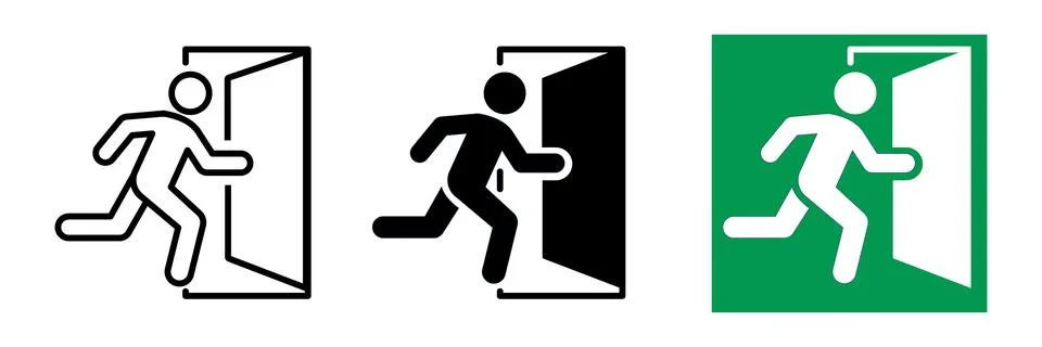 Entry and exit sign. Vector. Man enters and exits the room through the door. Stock Illustration