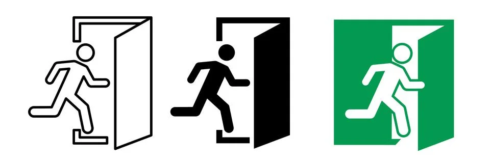 Entry and exit sign. Vector. Man enters and exits the room through the door. 스톡 일러스트