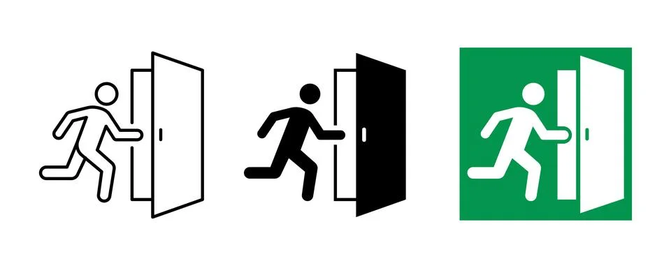 Entry and exit sign. Vector. Man enters and exits the room through the door. 스톡 일러스트
