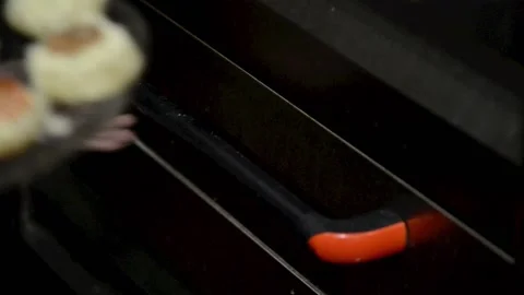 Entry appetizers entering oven for baking Video stock 169606393