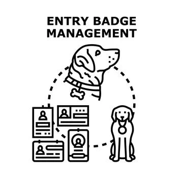 Entry badge management system with service animal access 스톡 일러스트