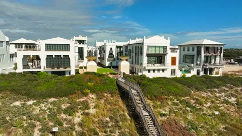 Entry to the beach among beautiful white luxury homes Stock Footage 239071729