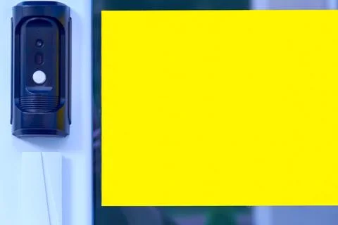 Entry button for call, video communication. Yellow plate for text Stock Photos