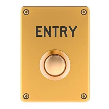 Entry button on gold metal panel. 3D rendering Stock Illustration