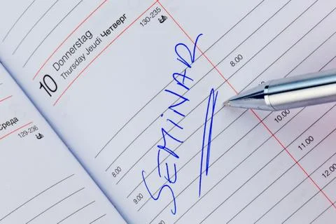 Entry in the calendar: seminar 스톡 사진
