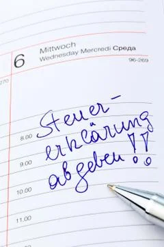 Entry to the calendar: tax return Stock Photos