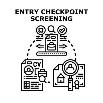 Entry checkpoint screening process with document examination Stockillustratie