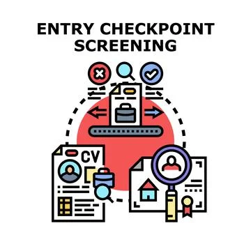 Entry checkpoint screening process with document examination Stock Illustration