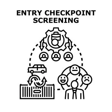 Entry checkpoint screening process for security and inspection Stock Illustration