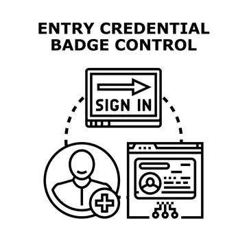 Entry credential badge control sign in system Stock Illustration
