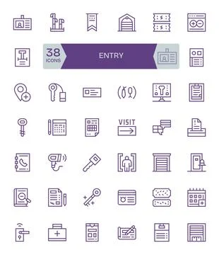 Entry Essential Vector Set including 42 Grid Fitted Regular Line 128x128 Icon Stock Illustration