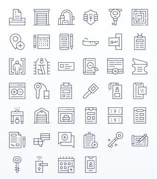 Entry Exclusive Vector Set featuring 40 Thin Line Editable 128x128 Icons Stock Illustration