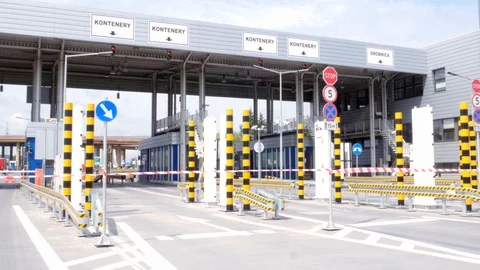 Entry gates in the container terminal in the port of Gdynia Stock-Footage 92925072