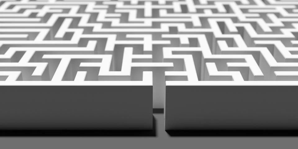 Entry to large white maze or labyrinth over white background, success, strate 스톡 일러스트