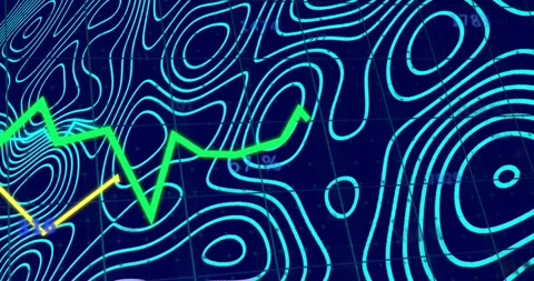 Entry from left sending bright green trend line moving right, rising, dipping, Stock Footage 328345358
