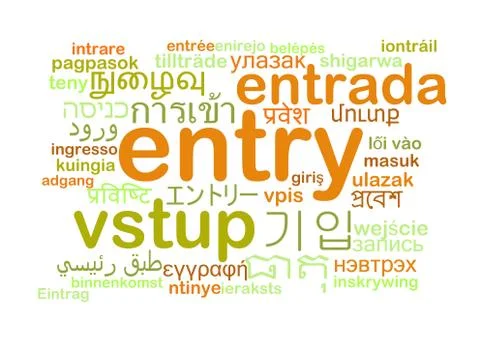 Entry multilanguage wordcloud background concept Stock Illustration